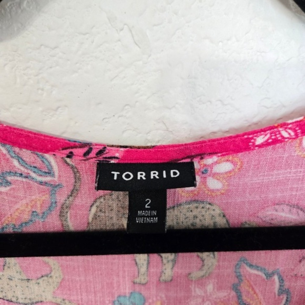 Torrid 2 Pink Leopard Floral Print Midi Dress Button Front V Neck Short Sleeve - Picture 5 of 6